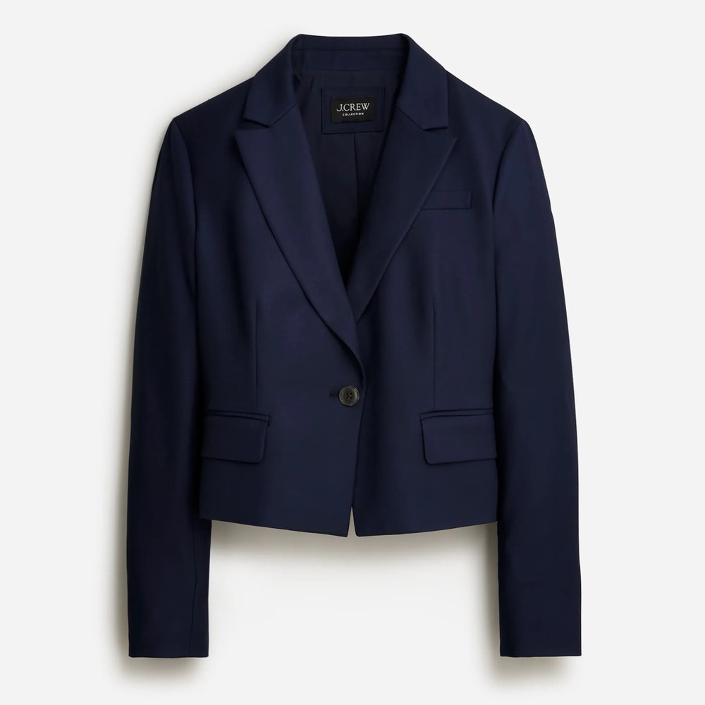 J. Crew Cropped Navy Blazer in City Twill. - Picture 2 of 12